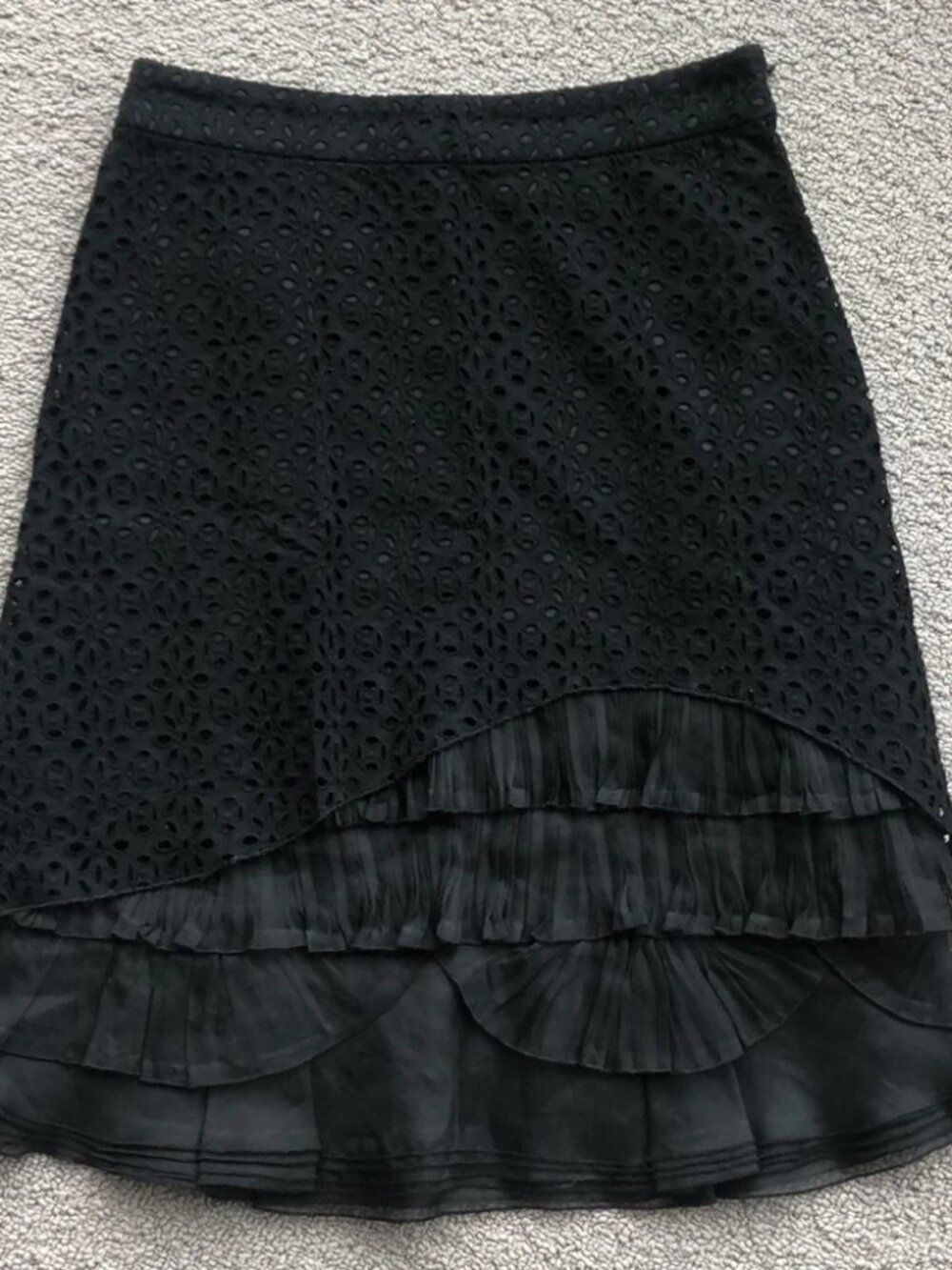 New Vintage Valentino 90s Y2K asymmetric eyelet lace tiered ruffle organza skirt